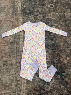 The Beaufort Bonnet Company Pastel Floral Zip Footie - Lavender Trim